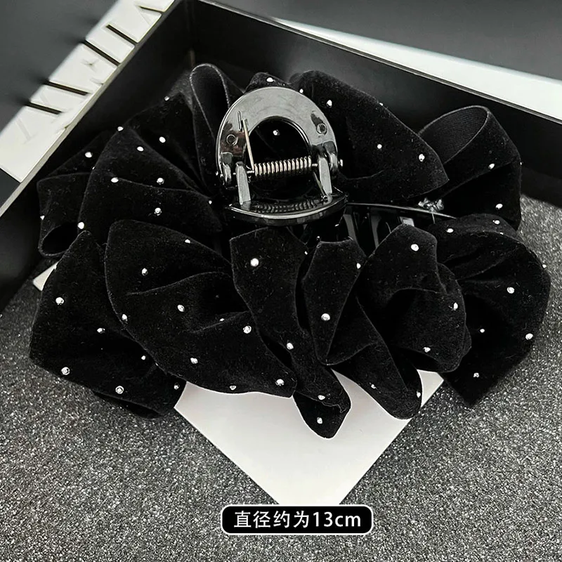 Elegante große einfarbige Samt diamantbesetzte Schleife Haarspangen Frauen Mädchen Haarklammern Haarnadel Kopfschmuck Haarschmuck – Detail 10