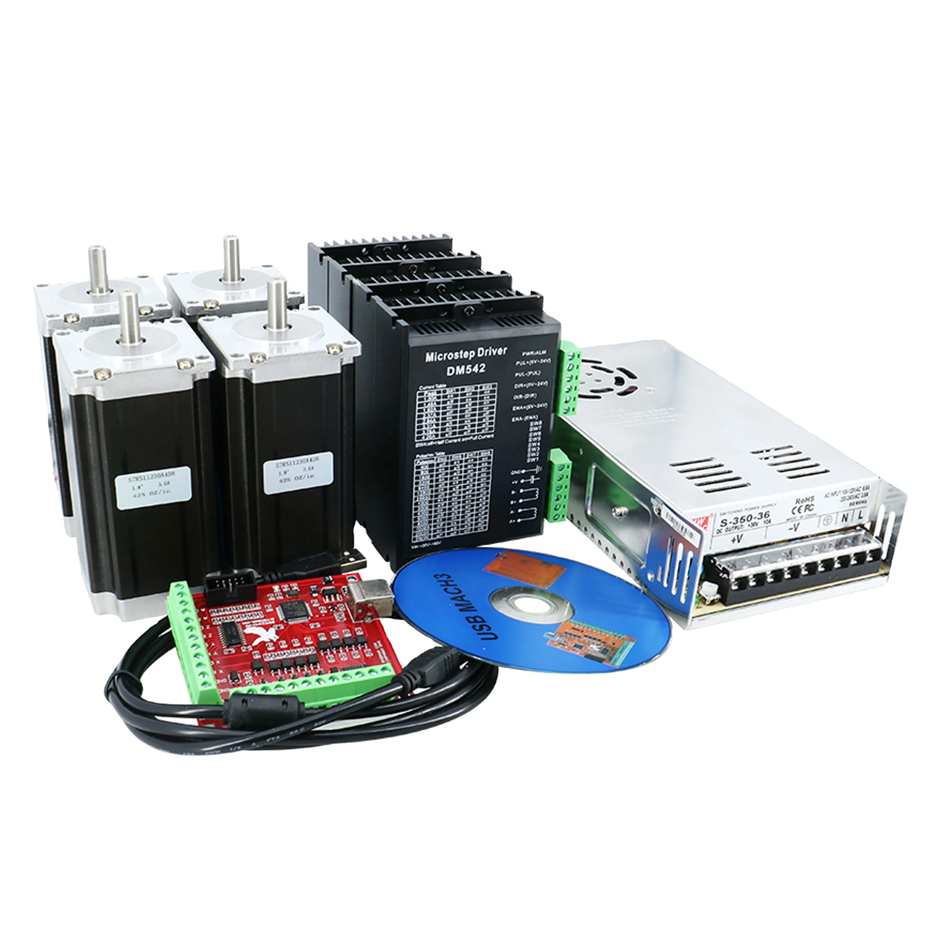 Kit de enrutador CNC HLTNC de 4 ejes, 4 Uds. TB6600/DM542, controlador de Motor paso a paso + 4 Uds. De Motor NEMA 23 de 425 Oz + fuente de alimentación de 350W para CNC