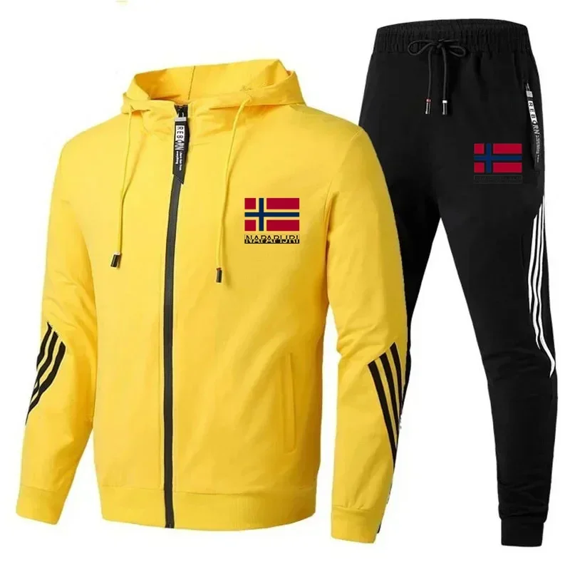 

Men's Tracksuit with Zipper, Hoodie and Sports Pants Set, Fitness Clothing, Triple Brand of L