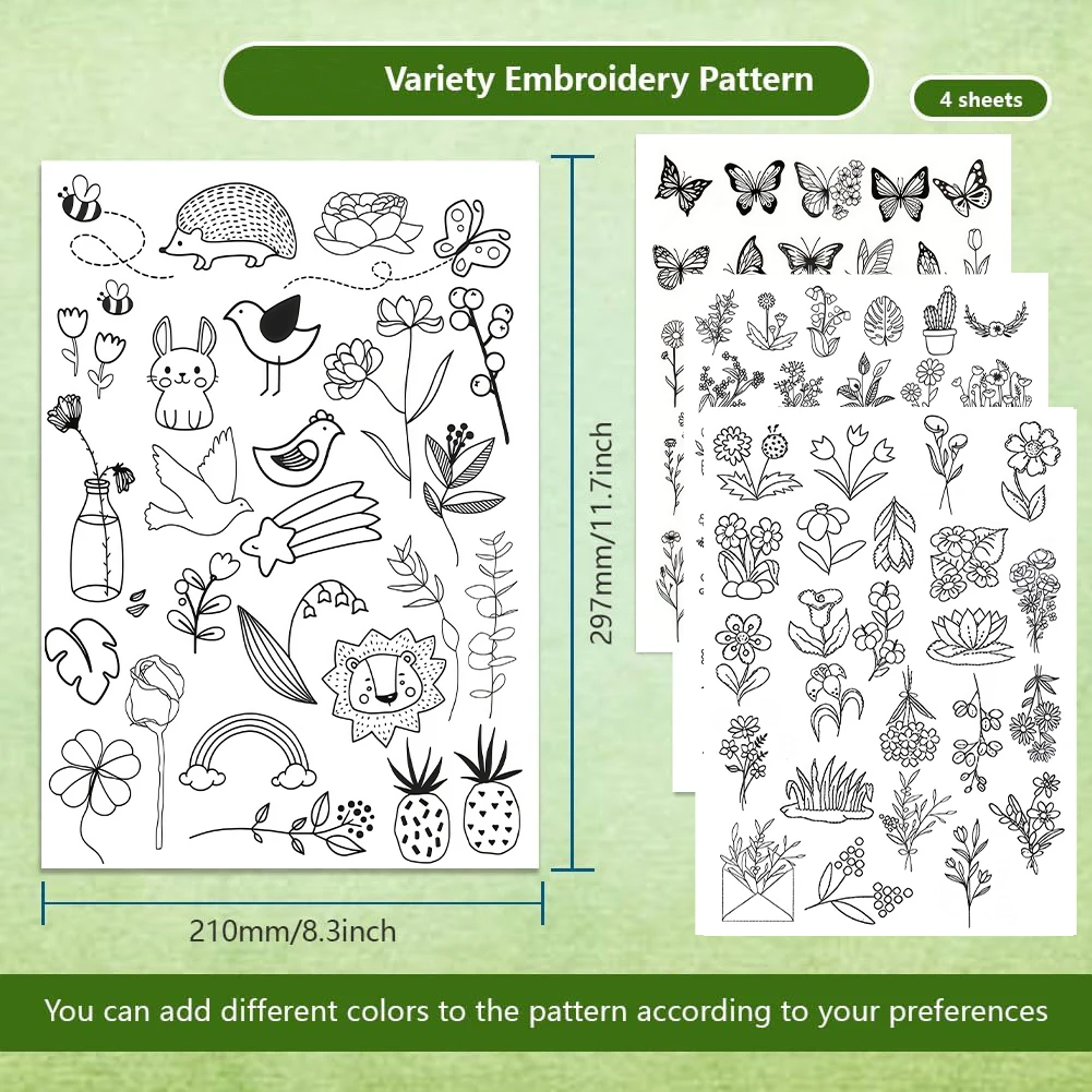 Water Soluble Embroidery Stabilizers Stick and Stitch Wash Away Paper Pre-Printed Pattern Transfers Stencils for Hand Sewing