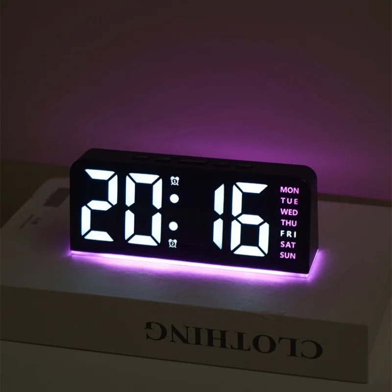 USB Powered Digital Alarm Clock Mood Light TEMP Date Week 2 Alarm Snooze Table Clock 4-level Brightness 12/24H Digital LED Clock