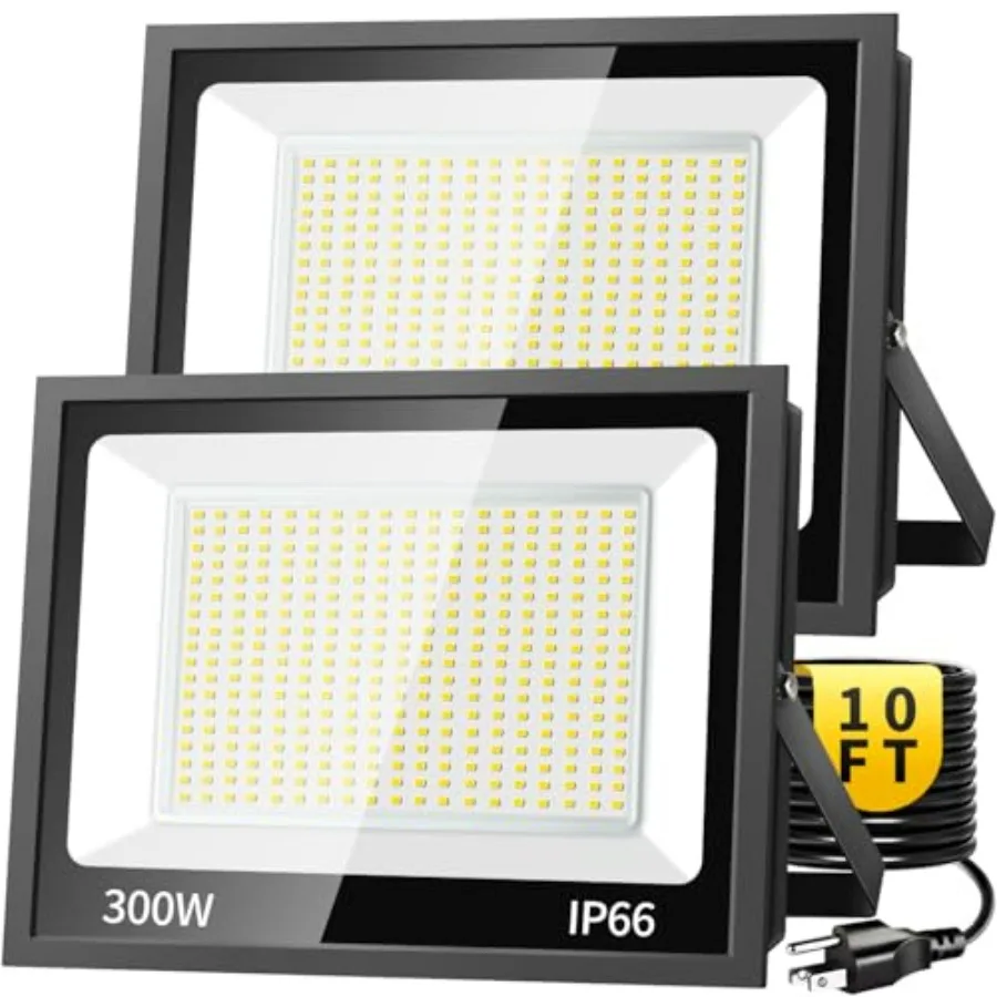 

300W LED Flood Light Outdoor 36000LM Brighter Work Light with 10FT US Plug IP66 Waterproof Exterior Security Lights 5000K Dayli