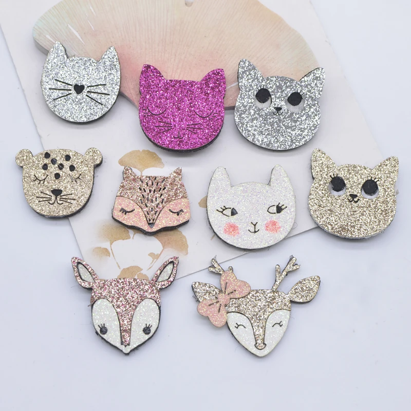 Hurtownia 100Pcs Animal Fox Cat Leopard Deer Rabbit Applique for DIY Hat Shoes Decor Patches Nakrycia głowy Spinki do włosów Akcesoria do kokardek