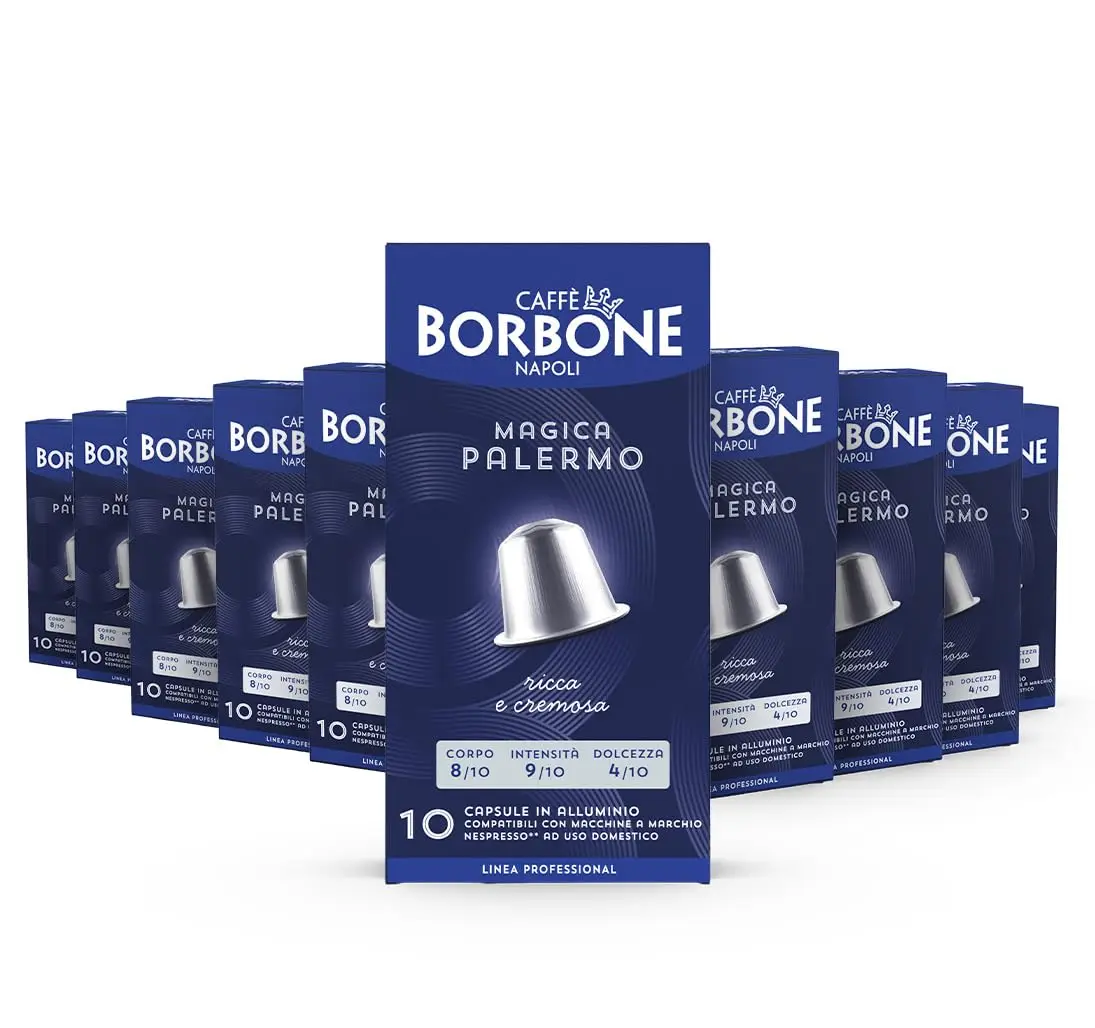 Caffè Borbone Miscela Magica Palermo - 100 Capsule ALLUMINIO (10 confezioni da 10) - Compatibili con le Macchine ad uso domestico Nespresso*