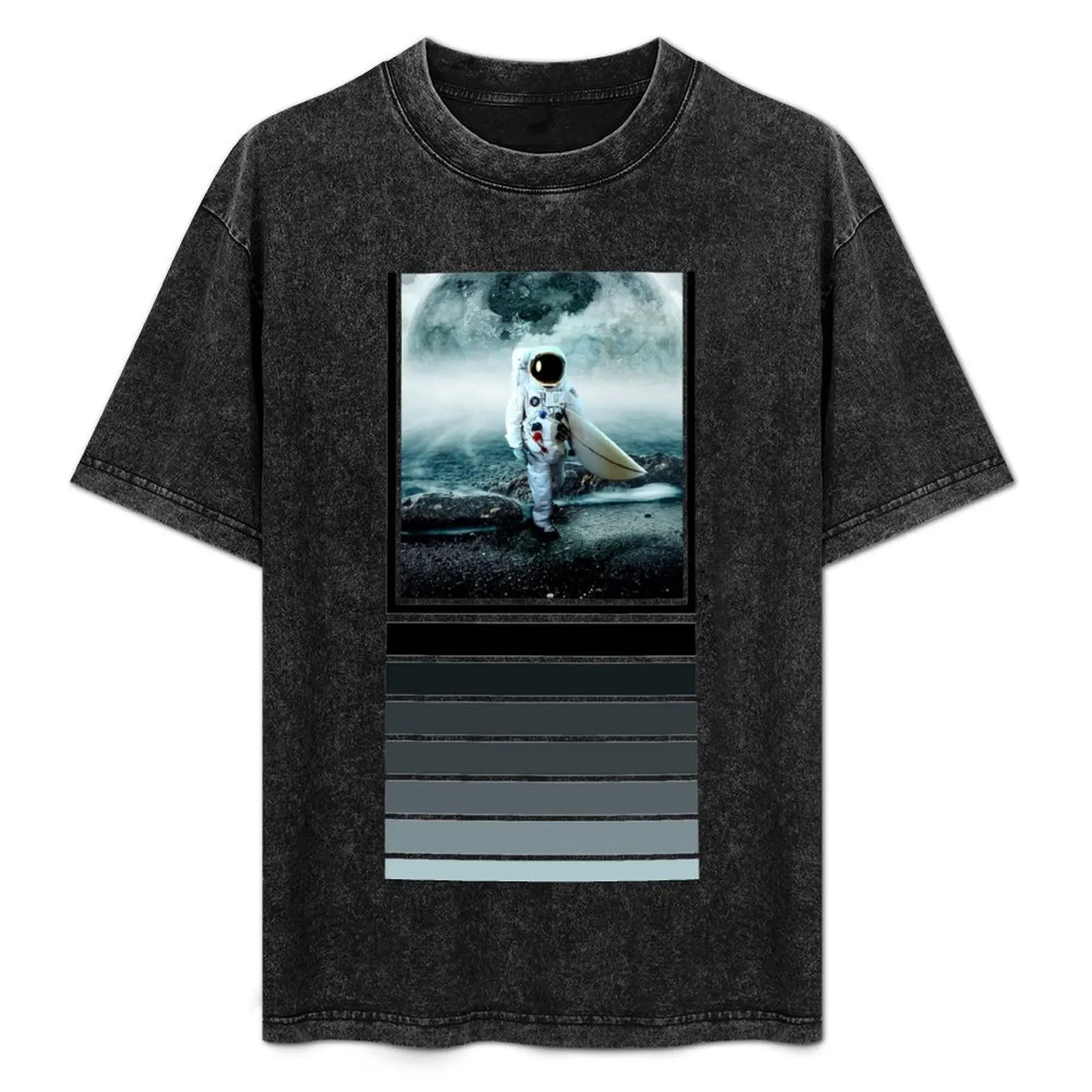 Moon Surfer Astronaut T-Shirt Novelty Print Casual Tee Shirt