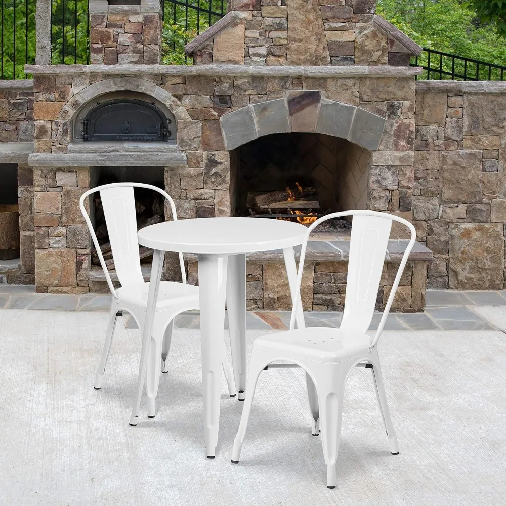 

Commercial Grade 24" Round White Metal Indoor-Table Chairs Set with 2 Cafe Chairs 24 x 24 x 29 inches