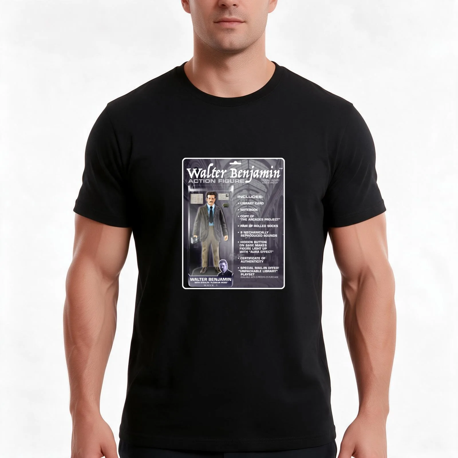 Walter Benjamin Action Figure T-Shirt, Summer Casual Cotton Tee, Oversized Streetwear Tops, Vintage Graphic Print, 100% Cotton