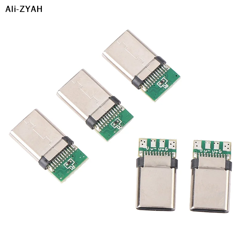 

【ZA】5Pcs USB 3.1 Type C Male DIY Solder Plug Connector Socket Attached PC Board