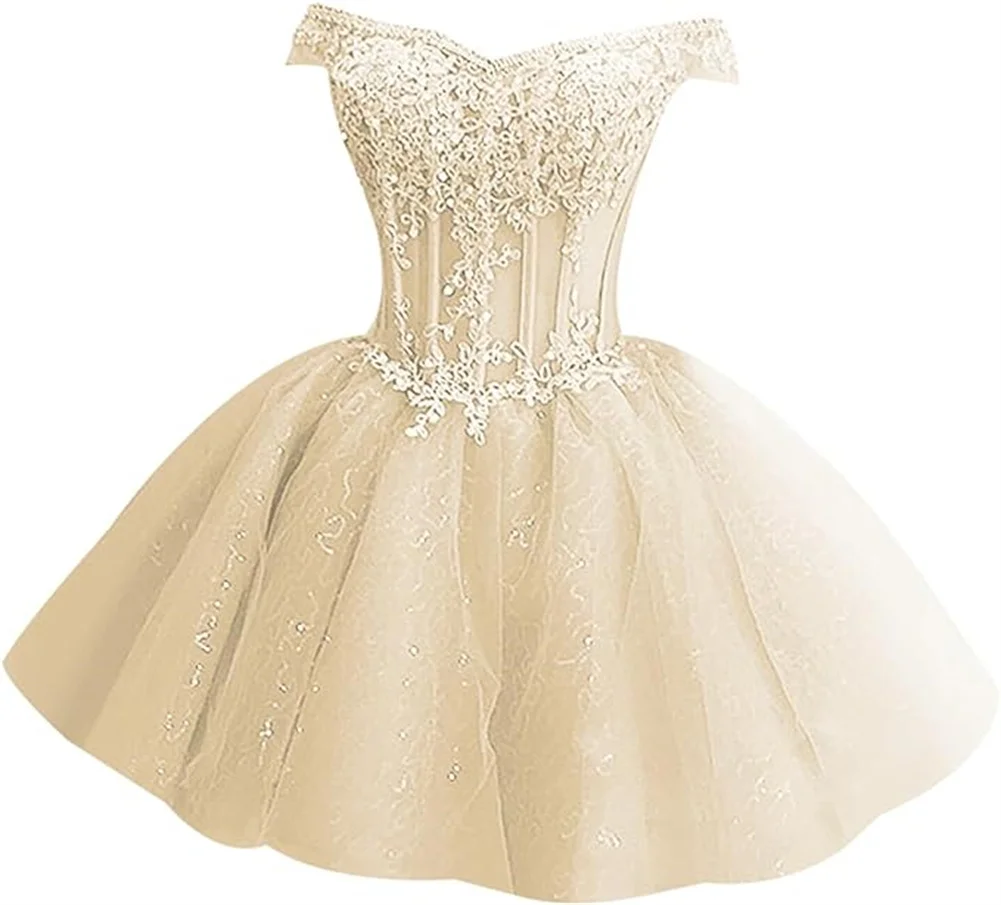Short Lace Applique Homecoming Dresses For Teens Mini Tulle Cocktail Dresses  Off Shoulder Princess Ball Gowns A Line Party Dress - AliExpress 320