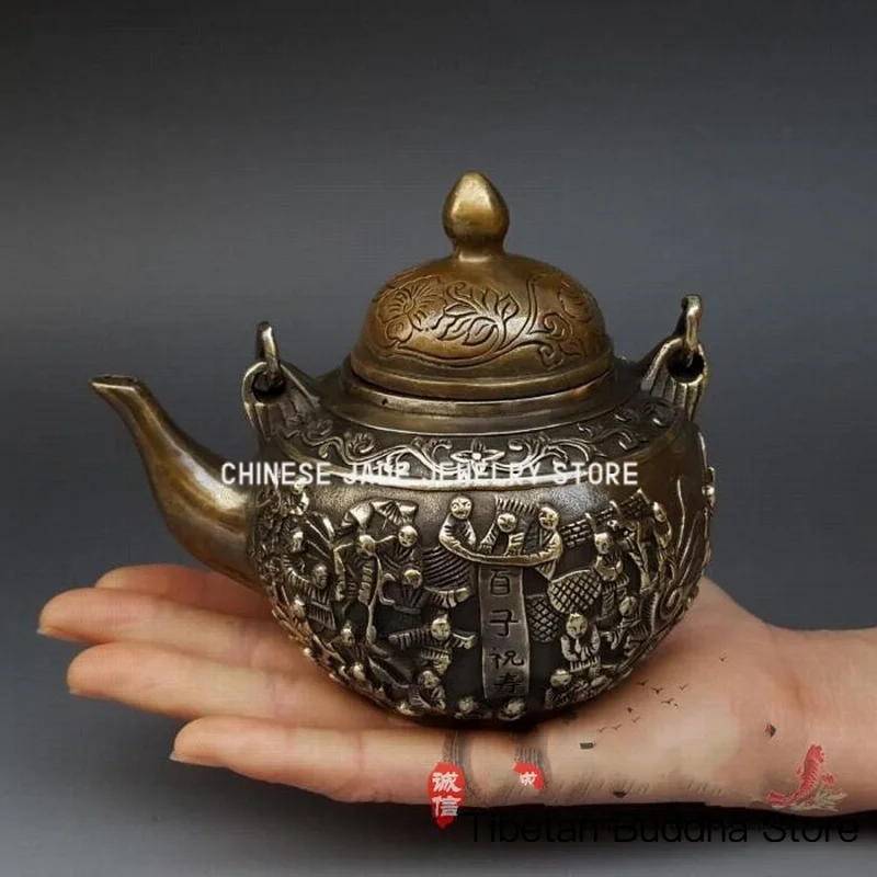 Antique Bronzeware Wholesale Antique-Style Pure Copper Hundred-Character Blessing Vase Ornament Kettles, teapots, home decor, gi