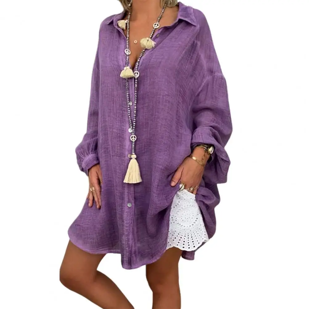 بلوزة نسائية قابلة للتنفس، قميص نسائي كاجوال بأكمام طويلة وطية صدر السترة بلون سادة، فضفاض مناسب متوسط الطول للارتداء اليومي فردي