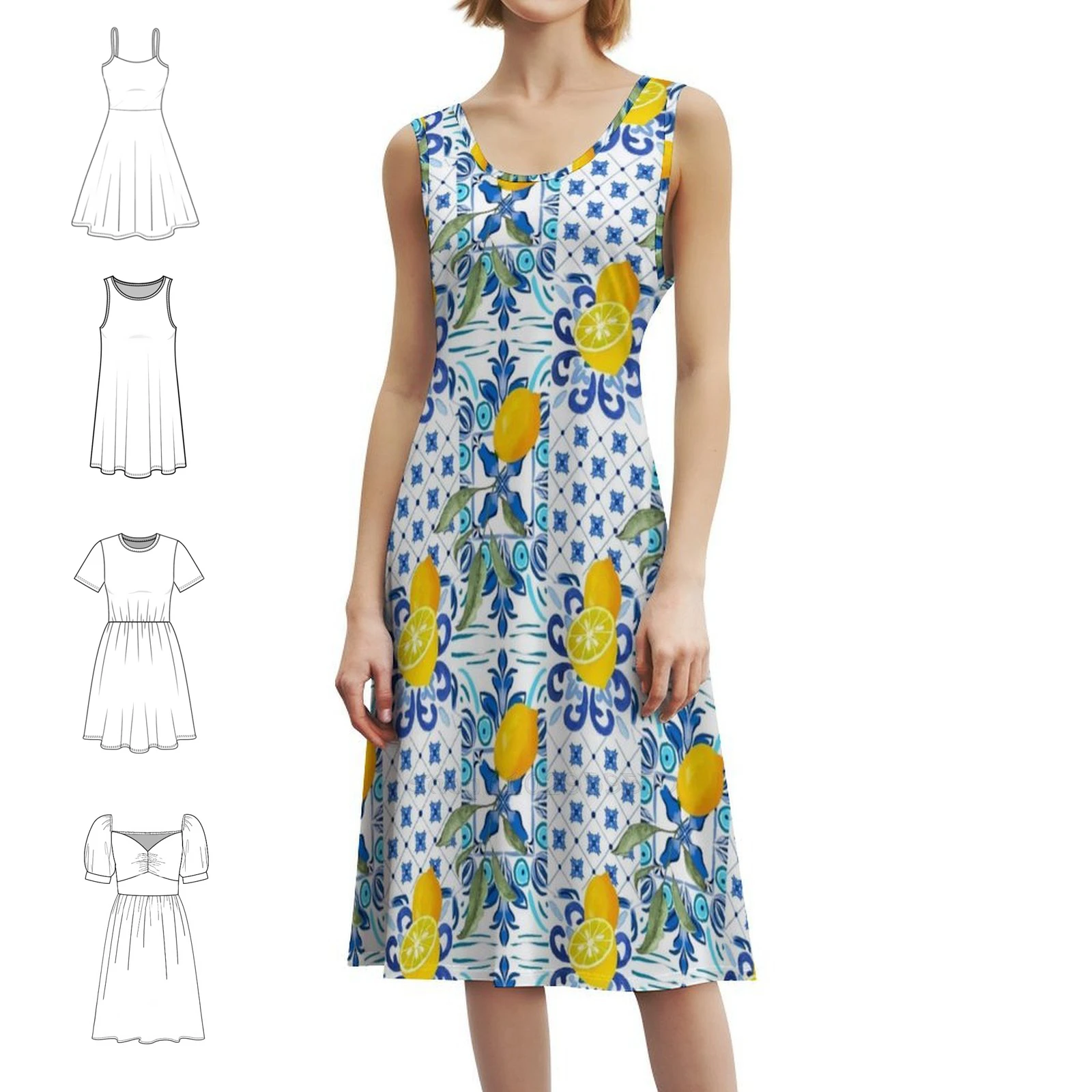 بلاط صقلية البحر الأبيض المتوسط فسيفساء الليمون المرأة الشارع الشهير فستان الحفلات العصرية طباعة نادي الملابس للإناث صقلية #1