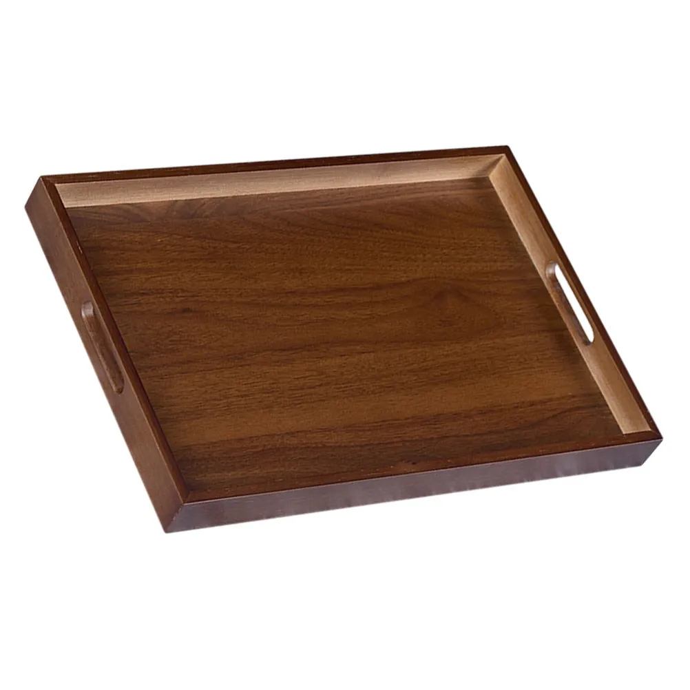 

Деревянный сервировочный поднос прямоугольной формы из массива орехового дерева, большой поднос для чая, завтрака, кофе, закусок, декоративное блюдо для сервировки стола