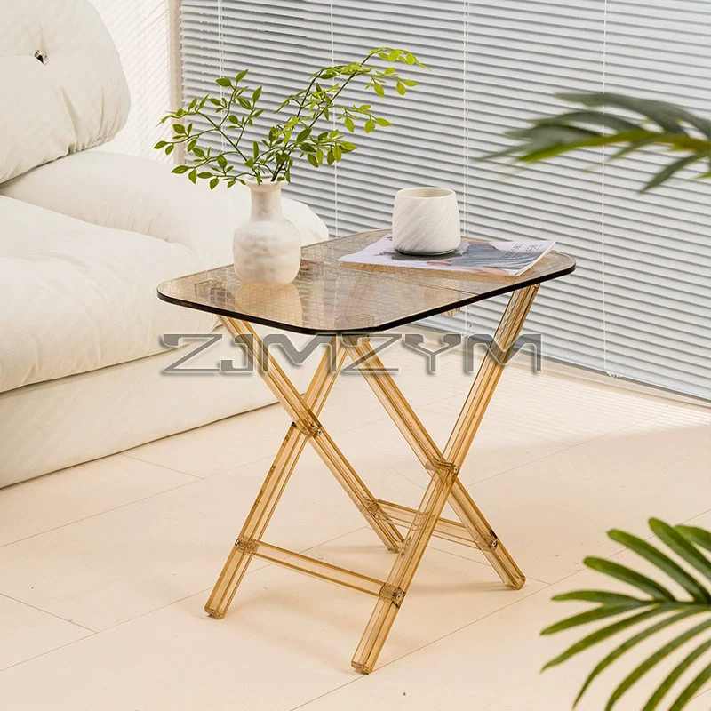 Nordic Creative Small Coffee Table Grid Acrylic Folding Table Transparent Small Household Corner Table