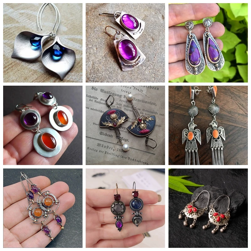 New Fashion Purple Round Resin Hook Earrings Ladies Wedding Party Jewelry Silver Color Red Orange Stone Earring Friendship Gifts