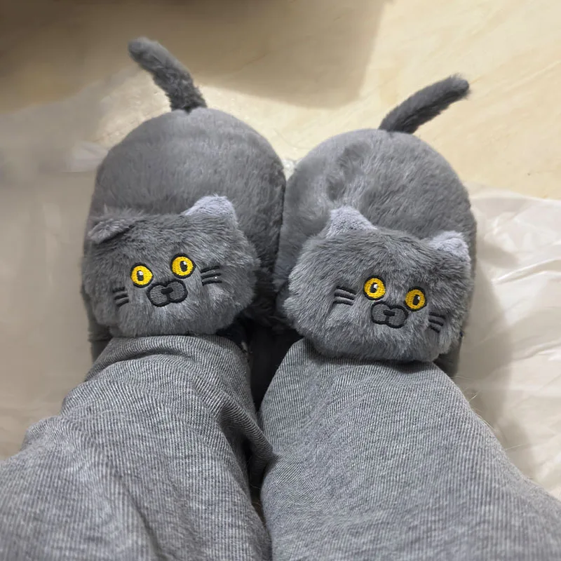 

Симпатичные Зимние тапочки с котятами женские мюли обувь для дома женские забавные ботинки с животными с кошками и мехом пушистые тапочки Бесплатная доставка