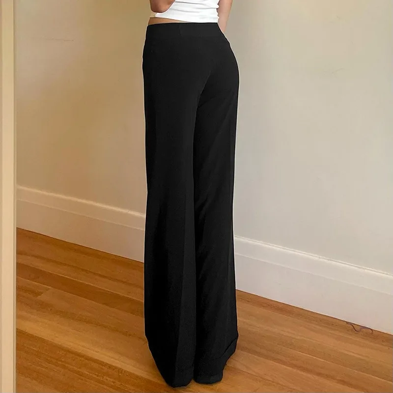 Women's Spring New Solid Casual High Waist Button Loose Flared Pants Temperament Commuting 2024 Basic Female Fashion Trousers