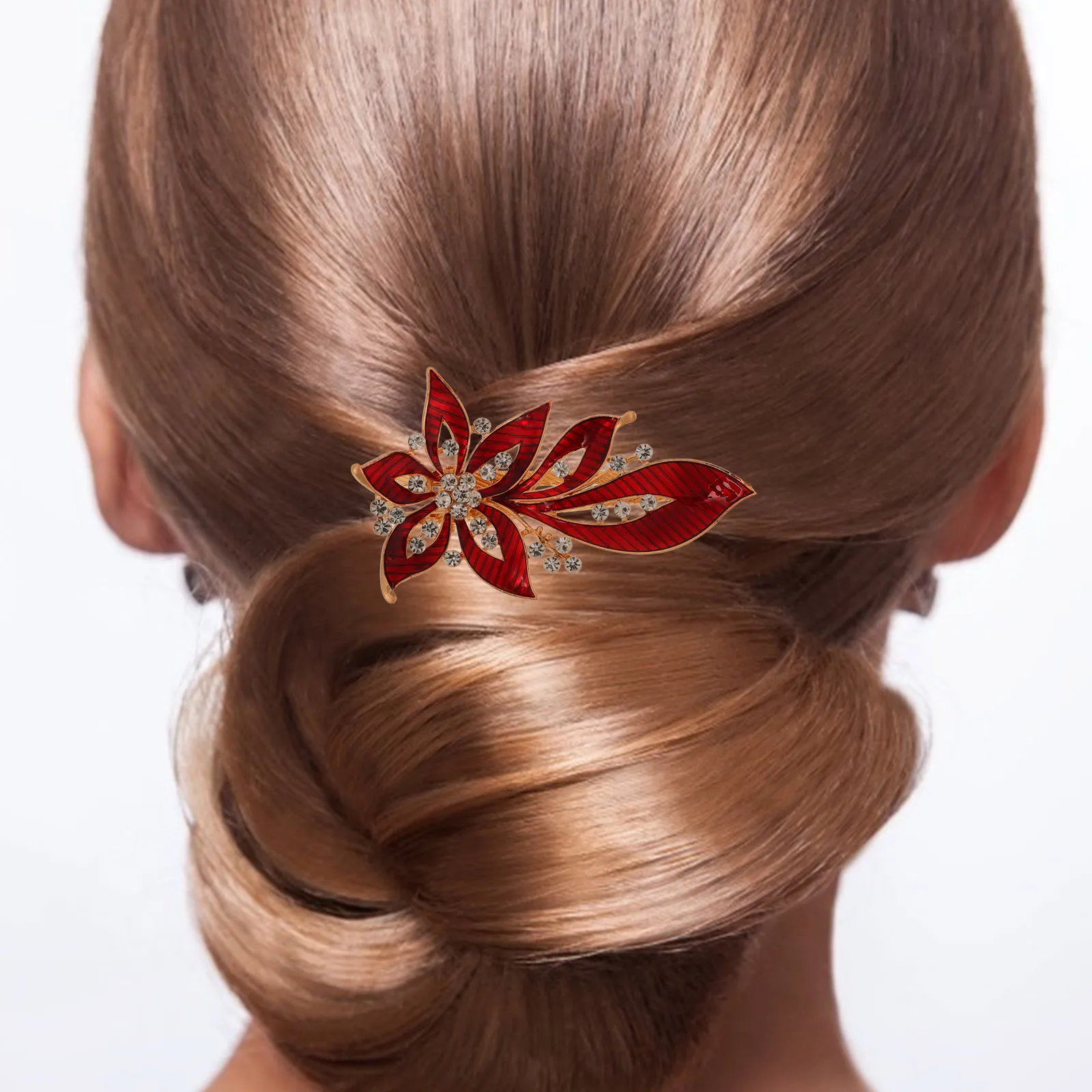 

Rhinestone Hairpin Women Leaf Shaped Alloy Hair Accessories Red Durable Stylish Wedding Gifts Hair Care Styling Tools