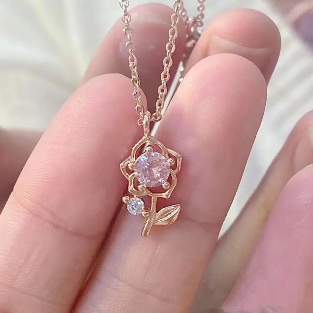 French Style Tender 3D Flower Choker Romantic Exquisite Pink Rose Necklace Zinc Alloy Box Chain Clavicle Chain Gift
