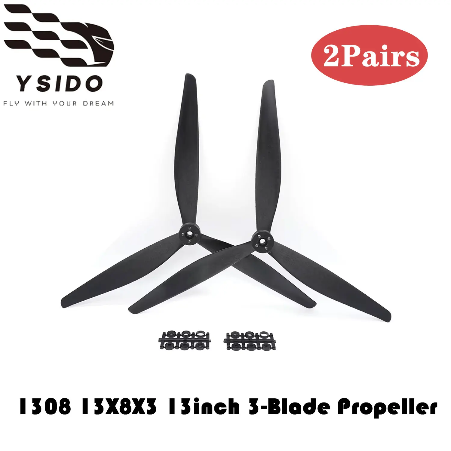2 Paar 1308 3-Blatt Propeller aus Glasfaser 13X8X3 13 Zoll 2CW 2CCW Nylon-Propeller für RC X-Klasse FPV Racing Drohne MultiRotor DIY-Teil
