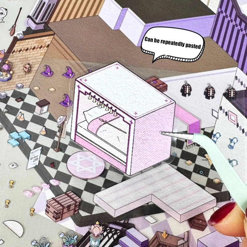 1 Set Cute Gift For Kid Large Storage Miniature Scene 3D Landscaping Stickers DIY Cabin Scene Stacking And Pasting Hand Account