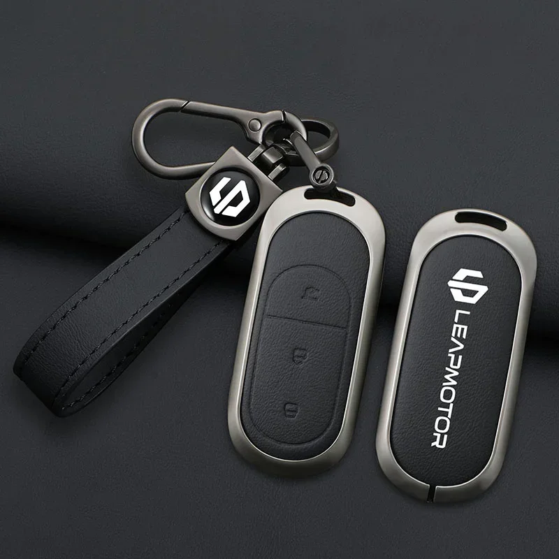 Zinc Alloy Leather Car Remote Key Case Cover For Leapmotor C16 C11 C10 C01 B10 T03 S01 Type Protector Shell Keychain Accessories