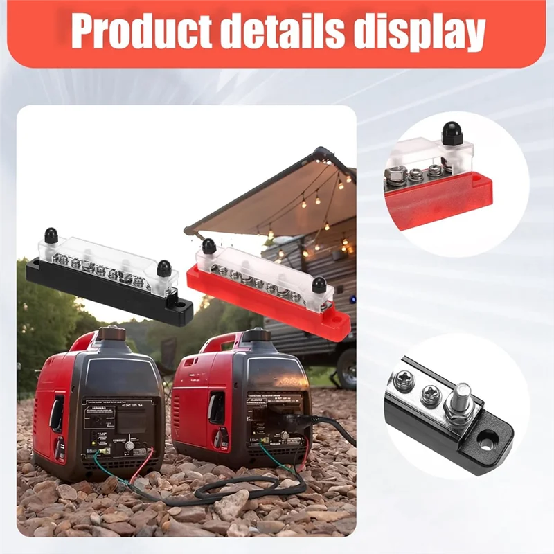 

【Space-Saving】2 PCS Power Distribution Block, 150A 12V DC Professional Bus Bar With Cover And Screws, Battery Busbar Terminal Bl