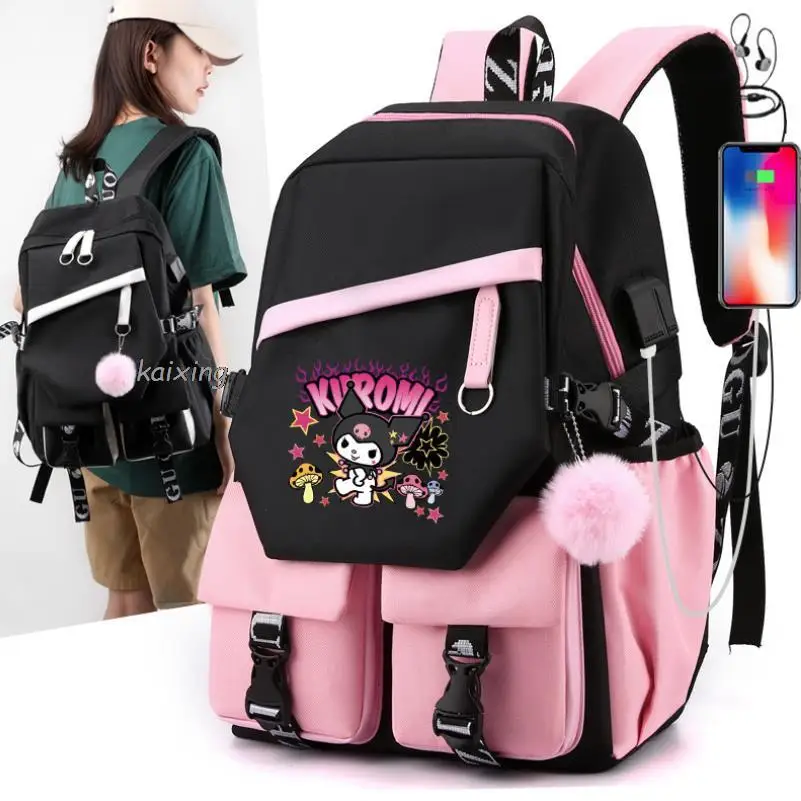 Large Capacity Melody Backpacks Women College School Bag Kuromi Notebook Travel Laptop Computer Backpack With USB Charging Port