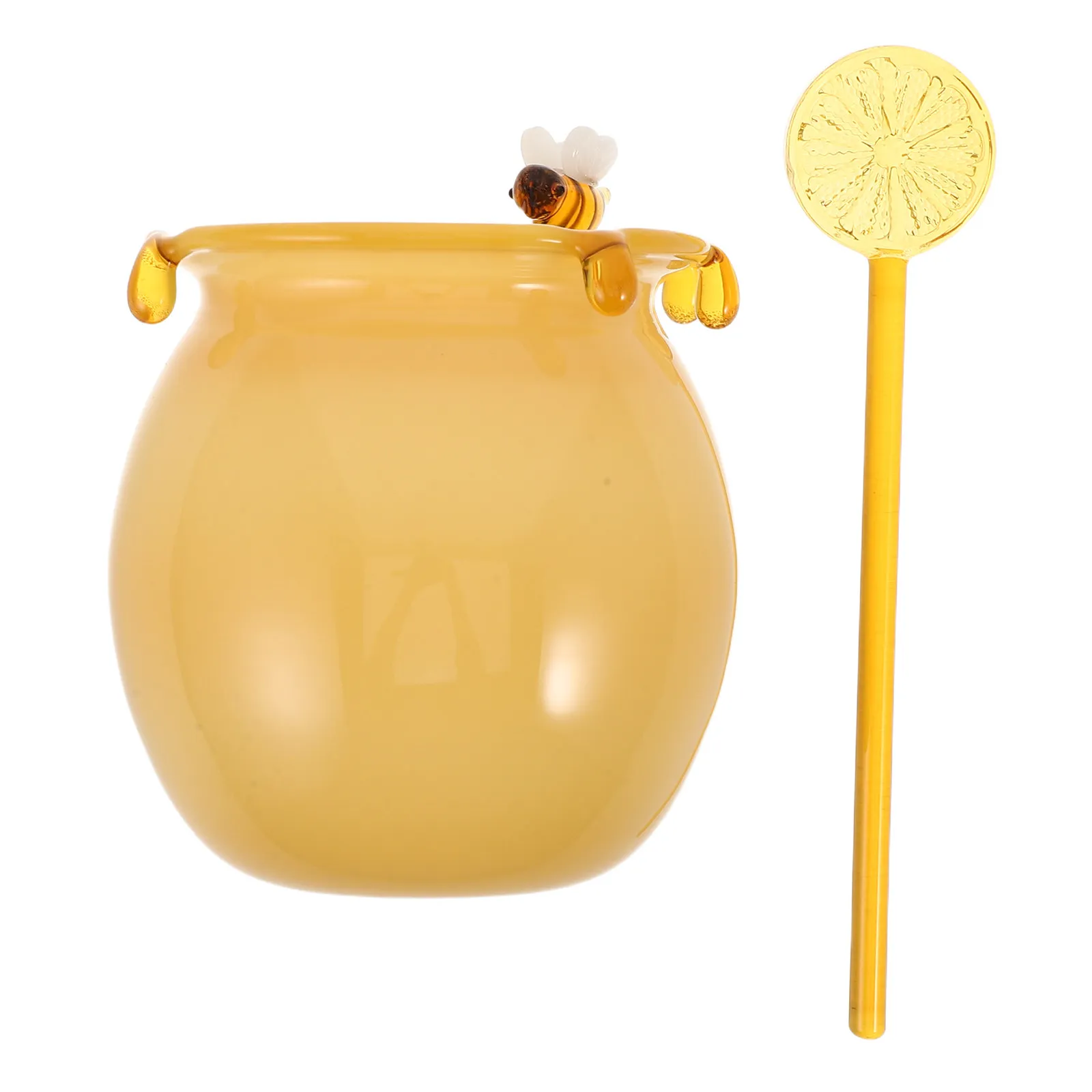Bee Honey Mug with Stirrer – 390ml Glass Coffee Tea Cup for Hot/Cold Drinks, Dessert Bowl, Kitchen Glassware