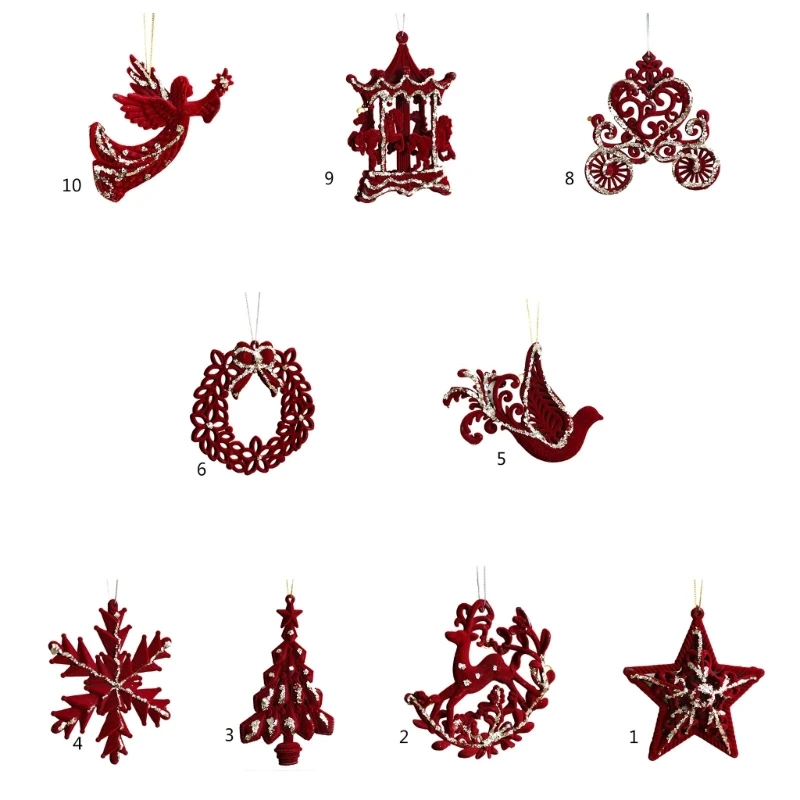 Christmas Tree Flocking Hanging Star 5Pieces/Set Star Snowflake Festive Decors Sequined Sequins Pendants