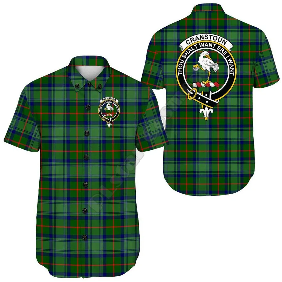 

Cranstoun Clan Tartan Crest Short Sleeve Shirt 3D Printed hawaii Shirt Men For Women Tee hip hop shirts