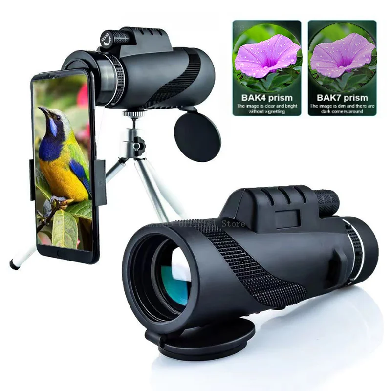 80X100 Hd Monocular Telescope 8000M Long Range Zoom Bak4 Prism Telescope with Tripod Phone Clip for Hunting Outdoor Camping