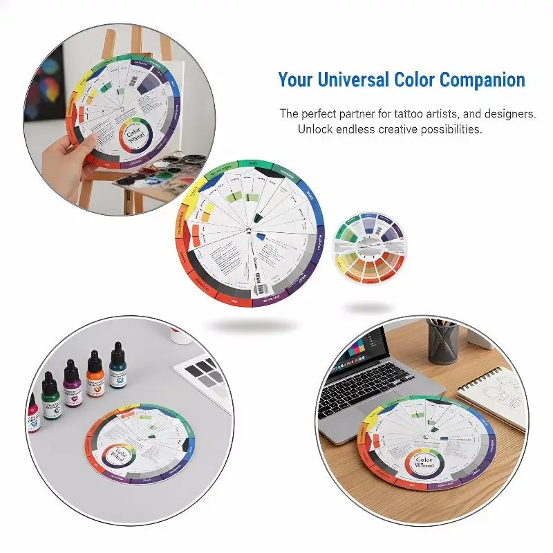 2Pcs Color Paper Card Wheel Three Tier Design Mix Guide Round Central Circle Rotates For Nails Microblading Tattoo Makeup Suppli