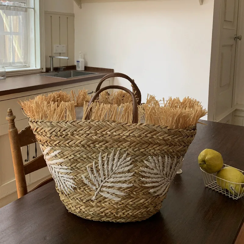 

Summer Stripe Tote Bag Straw Bag Women's New Beach Seaside Outdoor Travel Vacation Large Capacity Shoulder Bag Portable Basket