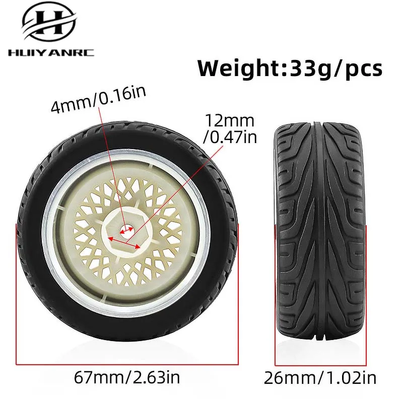 4 Pcs  64mm RC rally racing tires drift tires FW06 Tamiya TT01 TT02 XV01 1/10 RC racing upgrade parts wheel hub tires