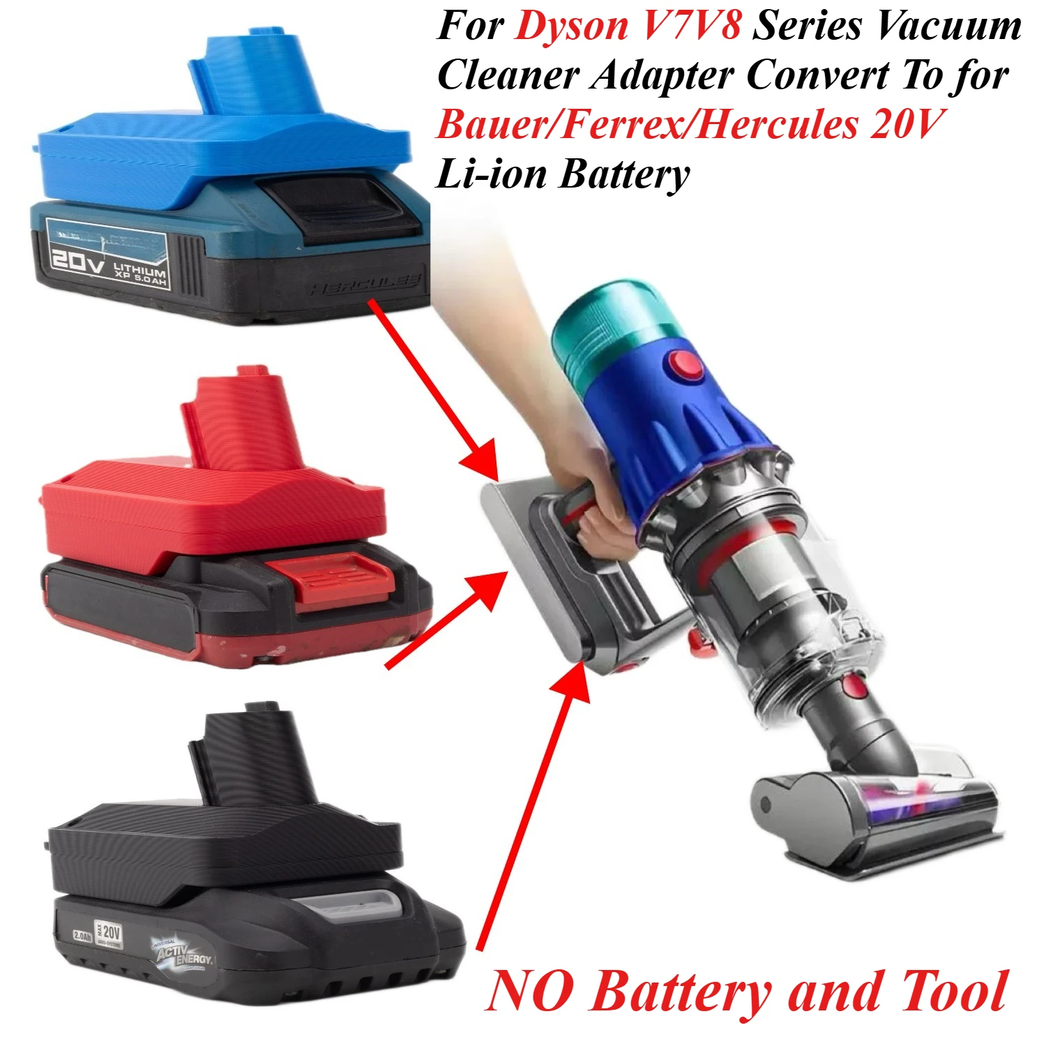 

Cordless Handheld Vacuum Cleaner For Dyson V7V8 Serie Adapter Convert To for Bauer/Ferrex/Hercules 20V Li-ion Battery Converter