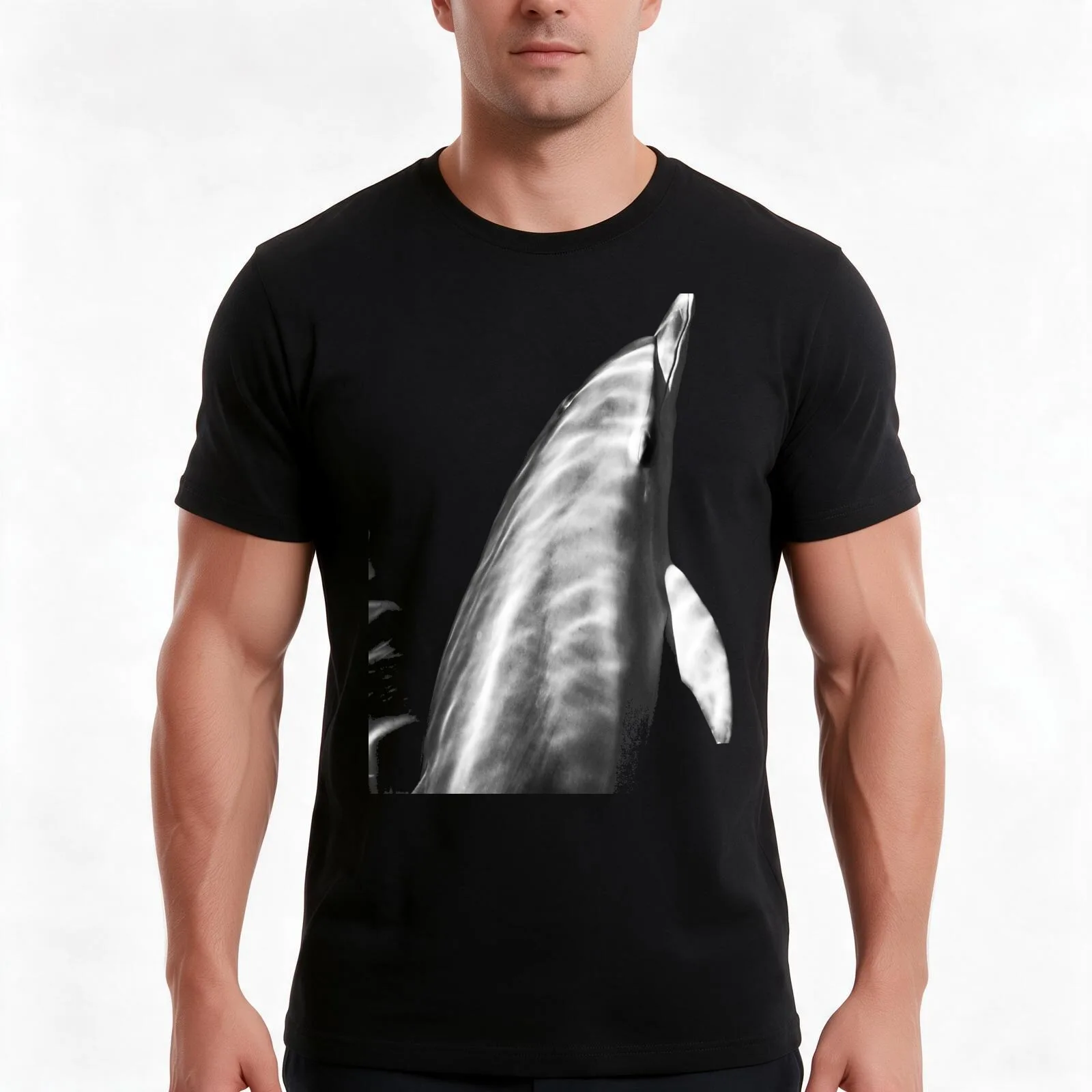 Black and white dolphins T-Shirt, Summer Casual Cotton Tee, Oversized Streetwear Tops, Vintage Graphic Print, Unisex Men Women