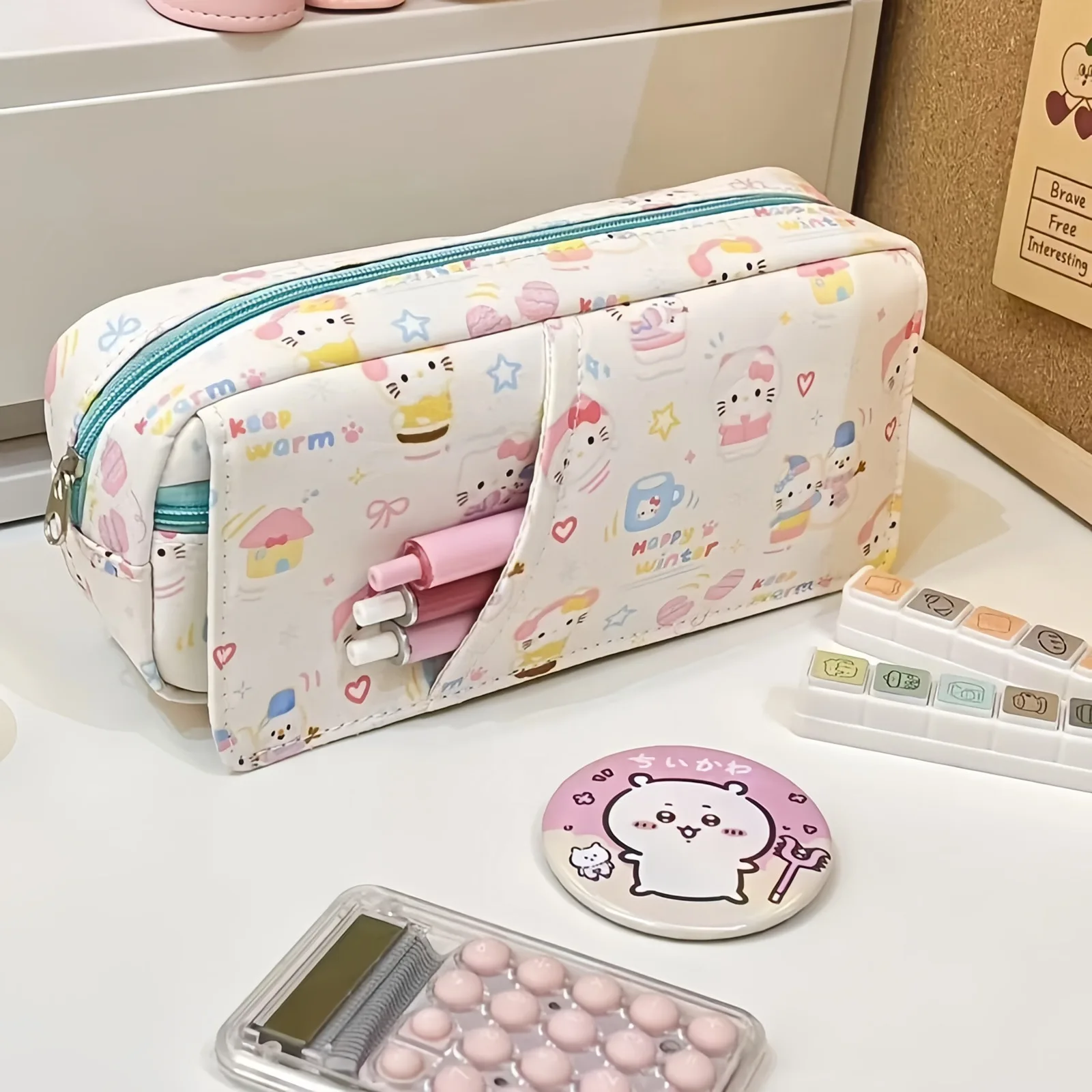 

Cute Hello Kitty Pen Case Large Capacity Cartoon Print Pencil Pouch Stationery Bag for Girls & Students