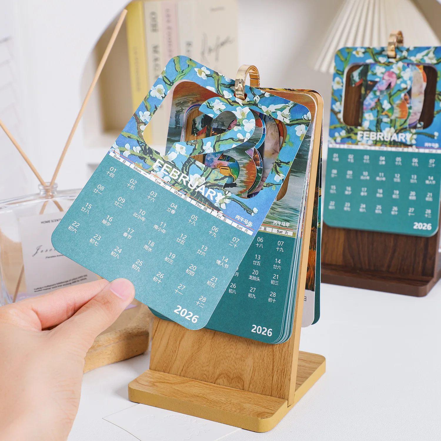 النفط اللوحة أجندة مكتبية /رزنامة مكتبية ورقة خمر أجندة مكتبية /رزنامة مكتبية حامل خشبي أجندة مكتبية /رزنامة مكتبية متطورة لتخطيط الهدايا المنزلية