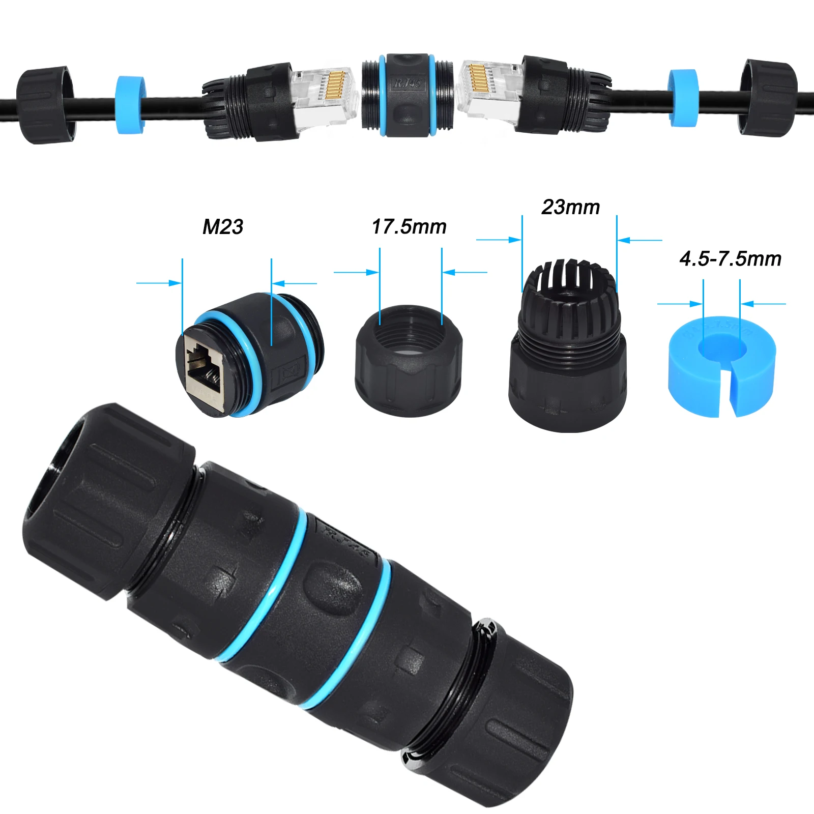 M20/M23 RJ45 Waterproof Connector Industrial Ethernet CAT6 Panel Type Network Plug Direct Waterproof Socket RJ45 Circular Joint