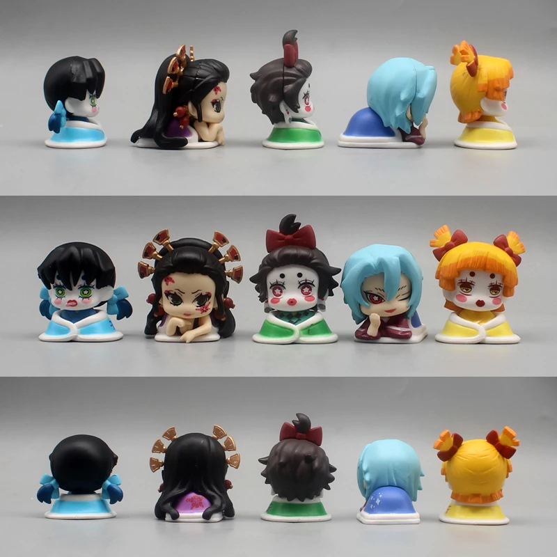 5cm 5szt Zestaw Anime Demon Slayer Kimetsu No Yaiba Action Figures Tanjirou Zenitsu Inosuke Uzui Tengen Daki Mini Model Doll Toy