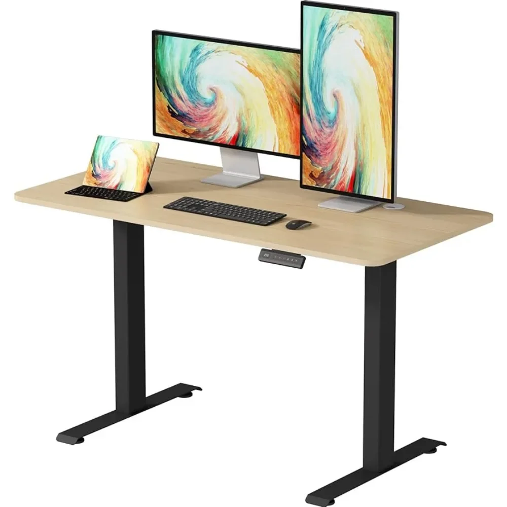 

Height Adjustable Electric Standing Desk, 48 X 24 Inches Sit Stand Up Desk, Home Office Desk with Whole-Piece Desktop, Maple