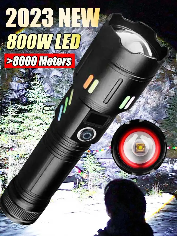 

Super Bright 30W Led Flashlights Ultra Powerful Rechargeable Flashlight Fluorescence Lamp Power Bank 600W Torch Zoom 1500 Meters