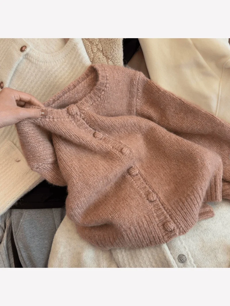 

Korean Sle Sweet Faionable Knitted Cardigan ular Women's Sweater Unique Beautiful Top Long Sve round Ne Sweatirt