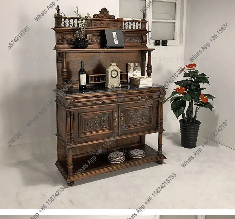 Medieval solid wood retro restaurant wine cabinet tea cabinet neoclassical nostalgic side cabinet living room storage designer