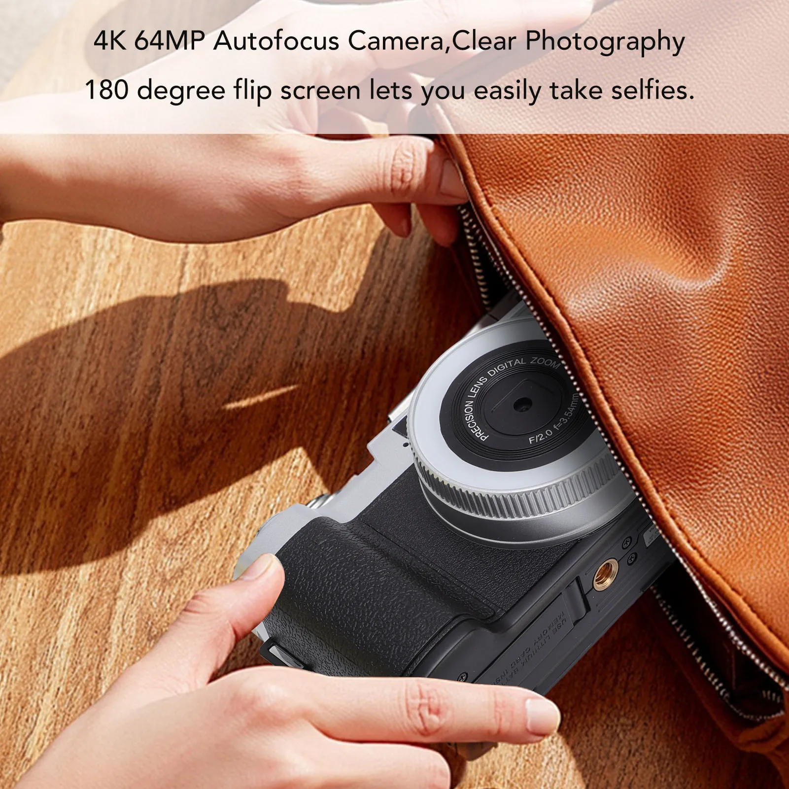 

Цифровая камера для путешествий 4K с автофокусом, 64 МП, для видеоблогов, с 2,8-дюймовым экраном с углом обзора 180 градусов, камера для фотосъемки