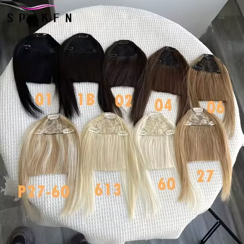 ジェット/ナチュラルブラック人毛前髪 女性用 8インチ 20g ストレート レミー ナチュラル人毛フリンジ クリップインヘアピース 3クリップオン