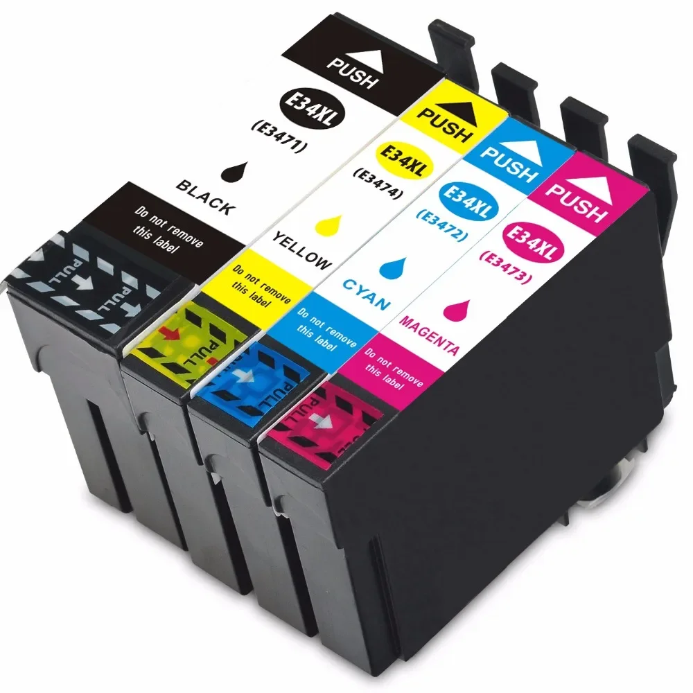 Compatible Ink Cartridge Replacement for EPSON T34XL T3471 34-I Compatible with WorkForce Pro WF-3720 3725 (1B+1C+1M+1Y) 4Pack