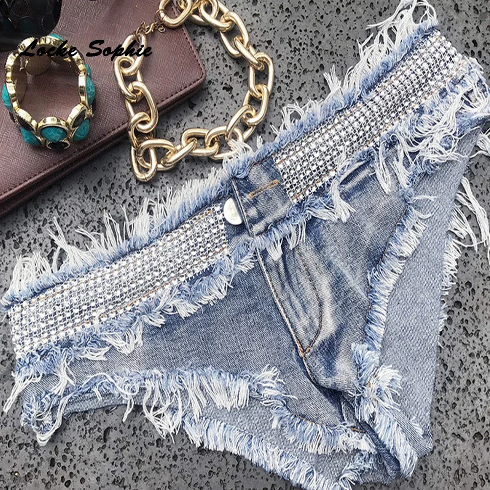 Women Sexy Super Denim Shorts Summer Denim Diamonds Splicing Shorts Ladies Skinny Club Super Short Jeans