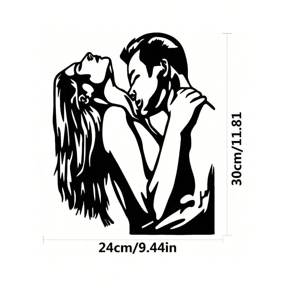 1PC Midnight Kiss Metal Wall Art - Romantic Couple Silhouette, Weatherproof Steel Decor for Bedroom Garden Bathroom, Anniversary